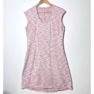 Title Nine Dress Sz L Coral Peach Blue Print Athletic Cap Slv Outdoors‎ Pocket